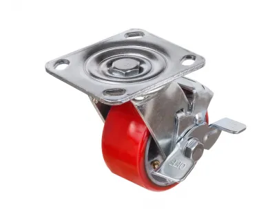 Колесо поворотное с тормозом КРАСНОЕ полиуретановое, 100х50