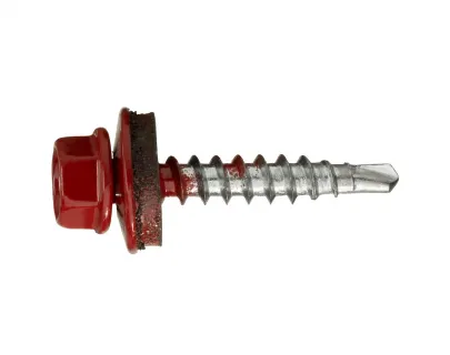 Саморез кровельный по дереву 4,8х35 RAL3003/цинк (рубиново-красный)