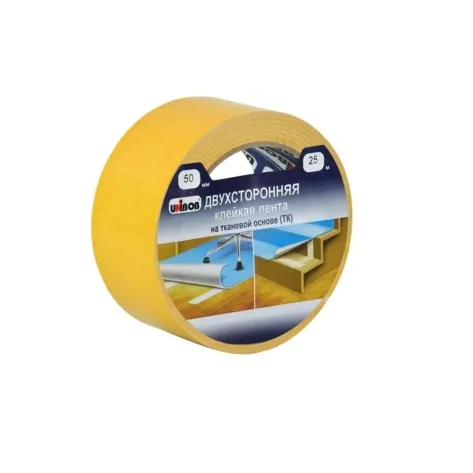 Клейкая лента двухсторонняя UNIBOB 50мм х 25м (ткань)