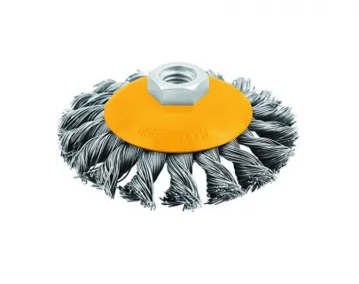Щетка шлиф для УШМ коническая 100мм жесткая проволока INDUSTRIAL Tolsen